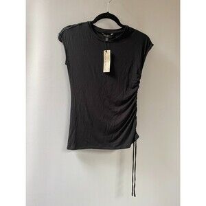 Banana Republic NWT Black Top Crew Neck Rouched Side Detail  Size XXS
